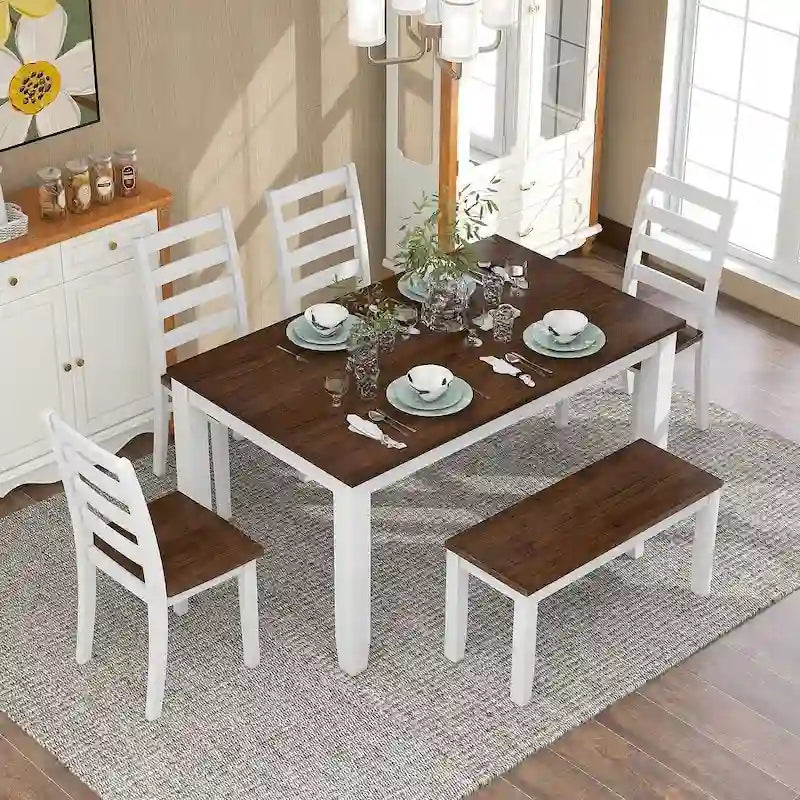 Juego de mesa de comedor de 6 piezas con 4 sillas y un banco