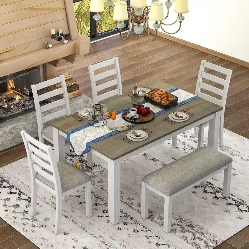 Juego de mesa de comedor de 6 piezas con 4 sillas y un banco