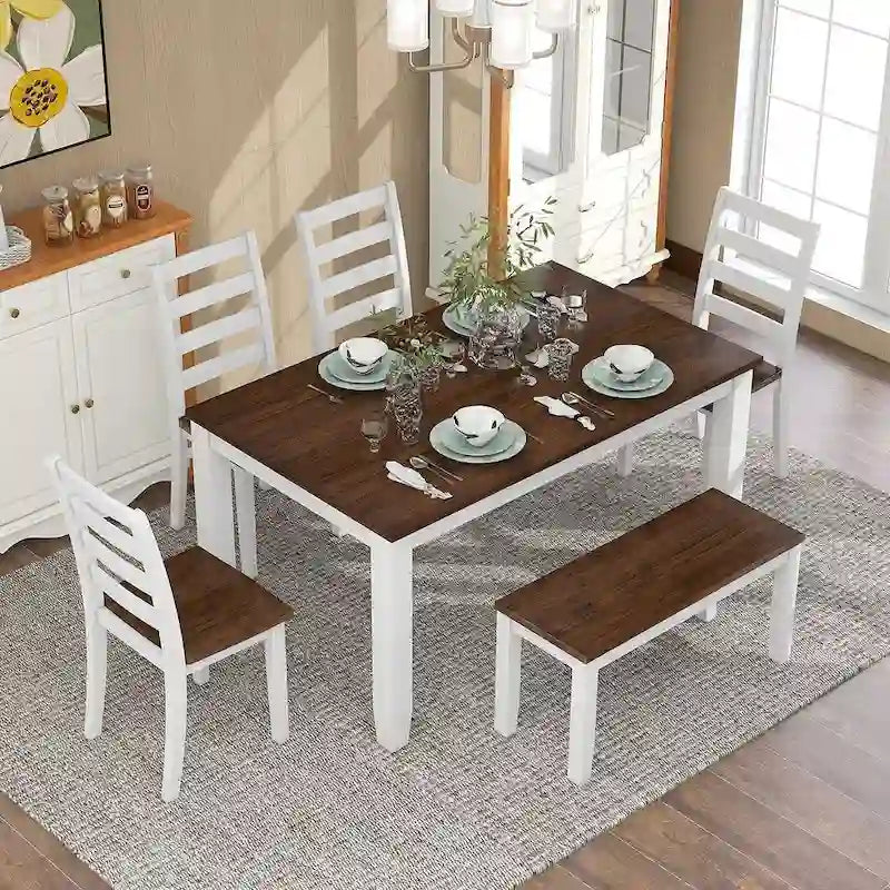 6-teiliges Esszimmer-Set mit 4 Stühlen und einer Bank
