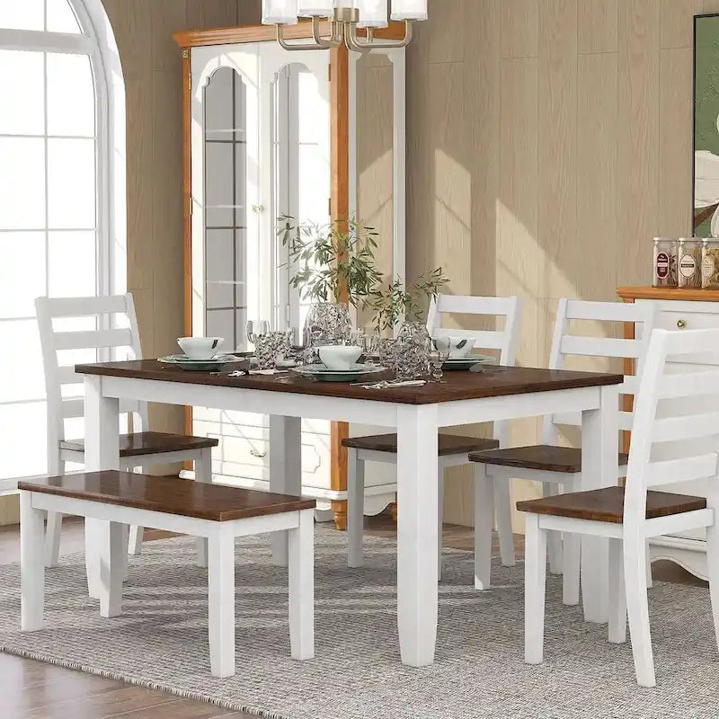 6-teiliges Esszimmer-Set mit 4 Stühlen und einer Bank