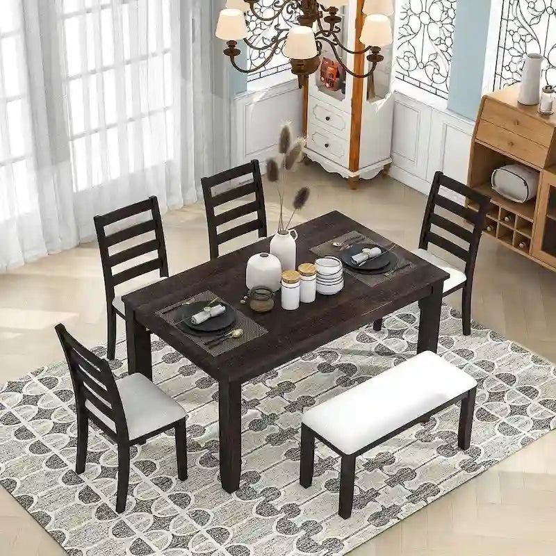 6-teiliges Esszimmer-Set mit 4 Stühlen und einer Bank