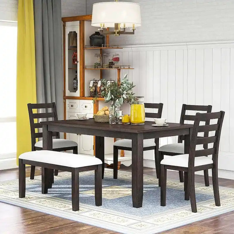 6-teiliges Esszimmer-Set mit 4 Stühlen und einer Bank