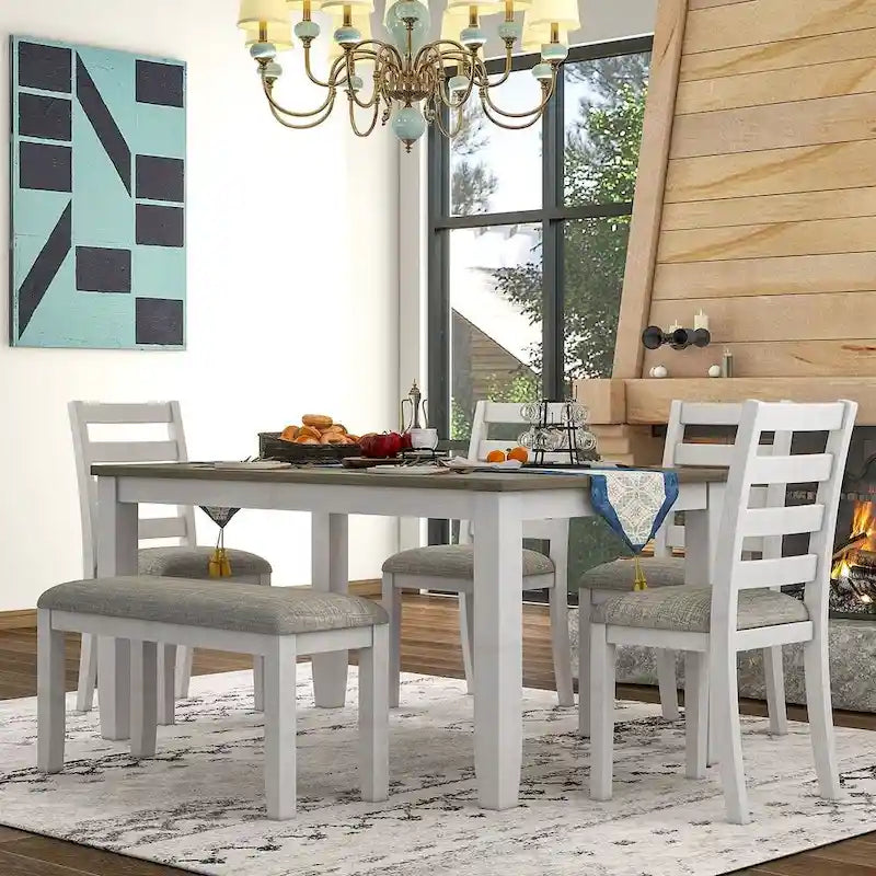 6-teiliges Esszimmer-Set mit 4 Stühlen und einer Bank