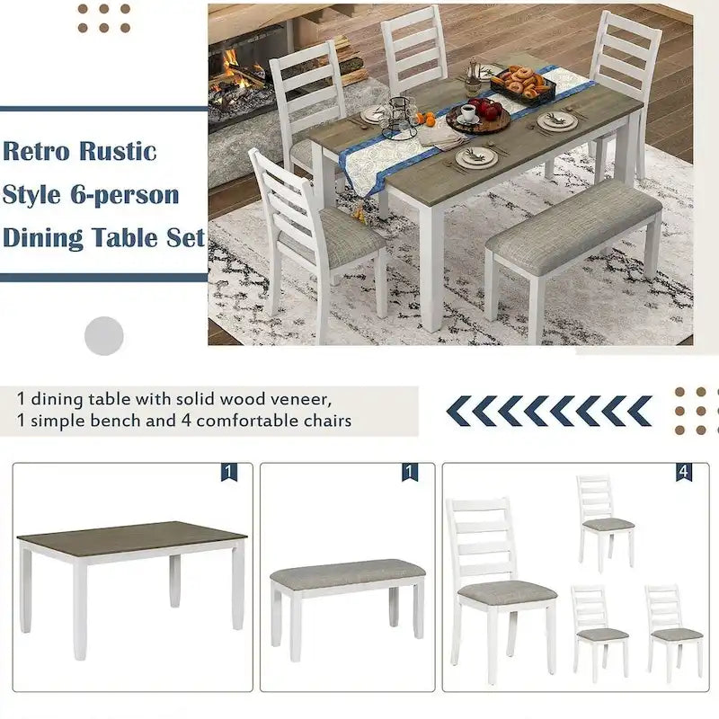 6-teiliges Esszimmer-Set mit 4 Stühlen und einer Bank