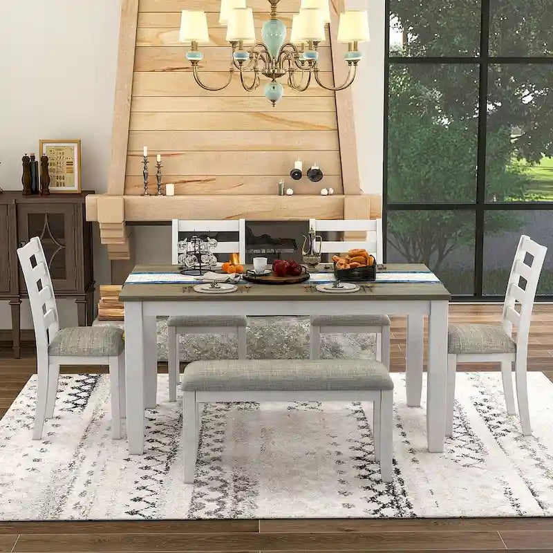 6-teiliges Esszimmer-Set mit 4 Stühlen und einer Bank