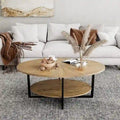 Ovaler Couchtisch aus Massivholz mit gekreuzten Metallbeinen