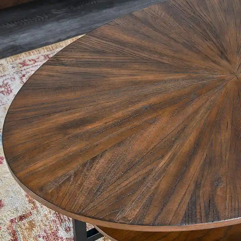 Ovaler Couchtisch aus Massivholz mit gekreuzten Metallbeinen