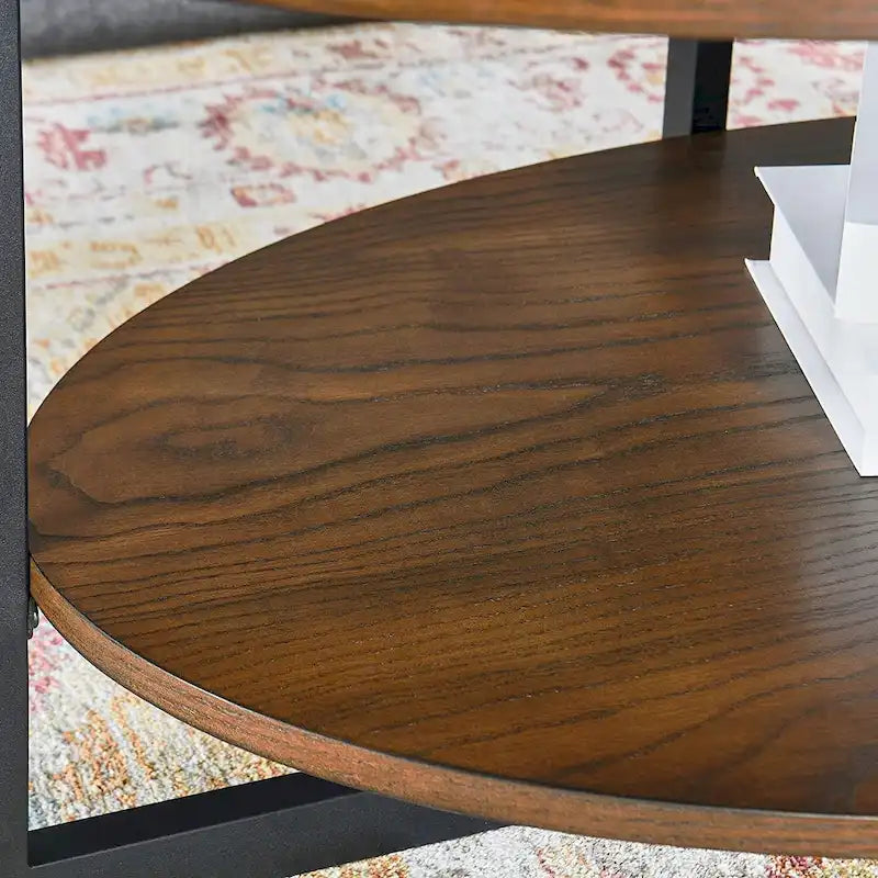 Ovaler Couchtisch aus Massivholz mit gekreuzten Metallbeinen
