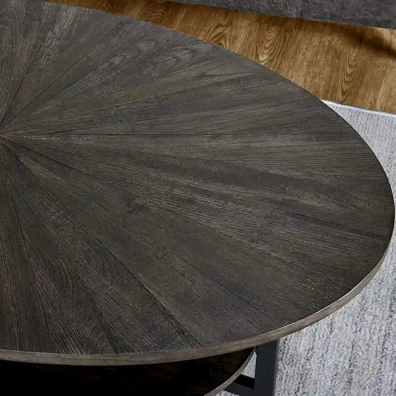 Ovaler Couchtisch aus Massivholz mit gekreuzten Metallbeinen
