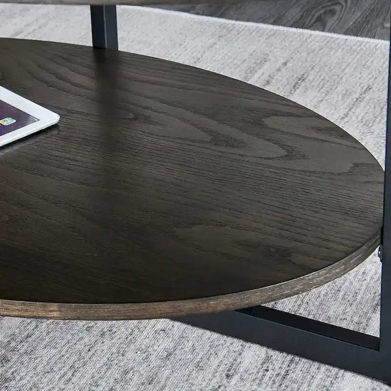 Ovaler Couchtisch aus Massivholz mit gekreuzten Metallbeinen