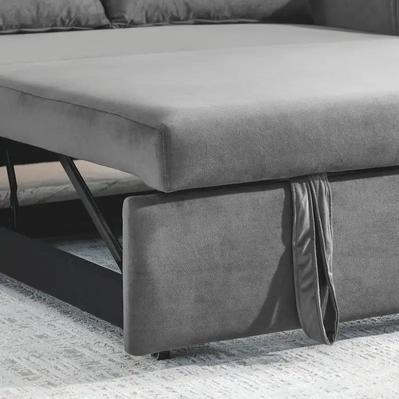 Nowoczesna rozkładana sofa dwuosobowa z weluru, pełniąca funkcję łóżka, z 2 poduszkami