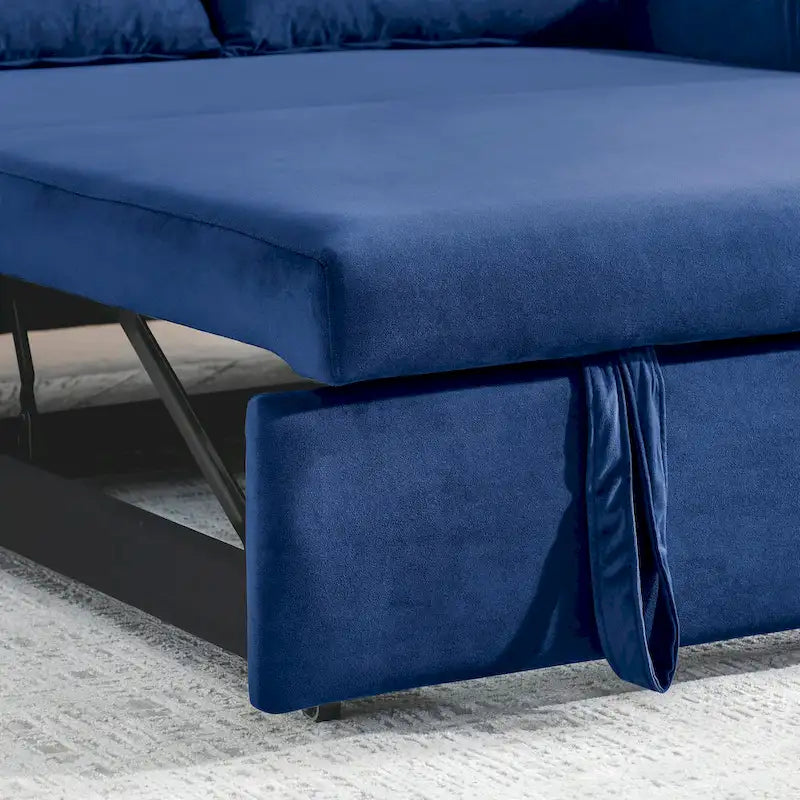 Nowoczesna rozkładana sofa dwuosobowa z weluru, pełniąca funkcję łóżka, z 2 poduszkami