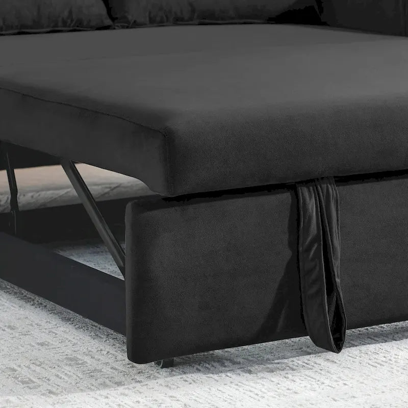 Nowoczesna rozkładana sofa dwuosobowa z weluru, pełniąca funkcję łóżka, z 2 poduszkami