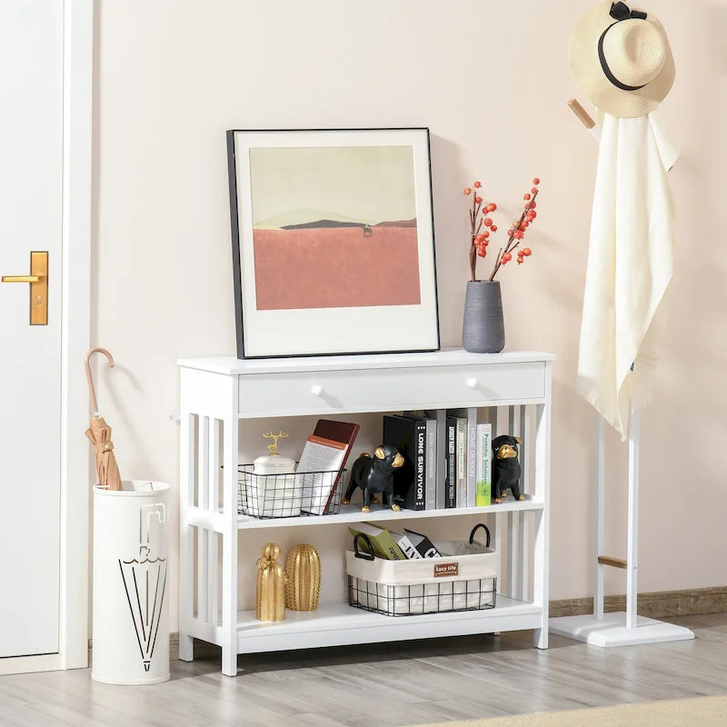 Table console HOMCOM avec tiroirs et 2 étagères, table de canapé moderne pour entrée, salon ou chambre