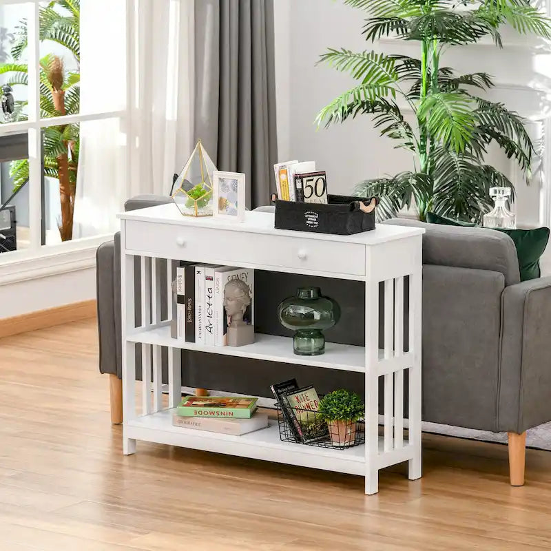 Table console HOMCOM avec tiroirs et 2 étagères, table de canapé moderne pour entrée, salon ou chambre