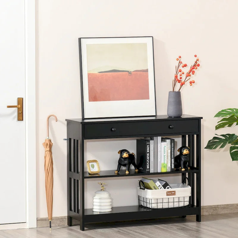 Table console HOMCOM avec tiroirs et 2 étagères, table de canapé moderne pour entrée, salon ou chambre