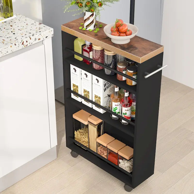 Carrello portaoggetti sottile, carrello da cucina stretto con ruote - N/A