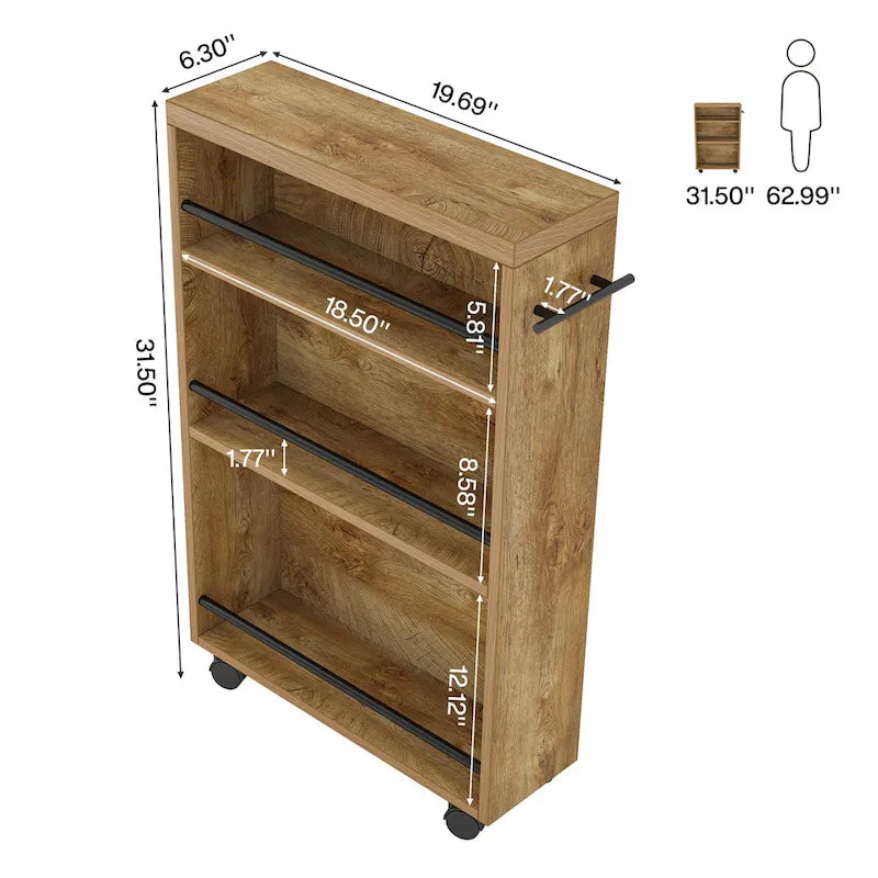 Carrello portaoggetti sottile, carrello da cucina stretto con ruote - N/A
