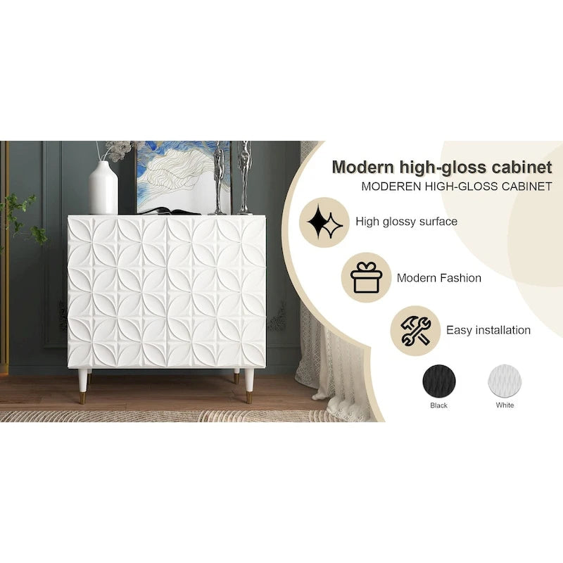 Clihome 2-deurs dressoir, glanzende locker-opbergkast voor media-apparatuur