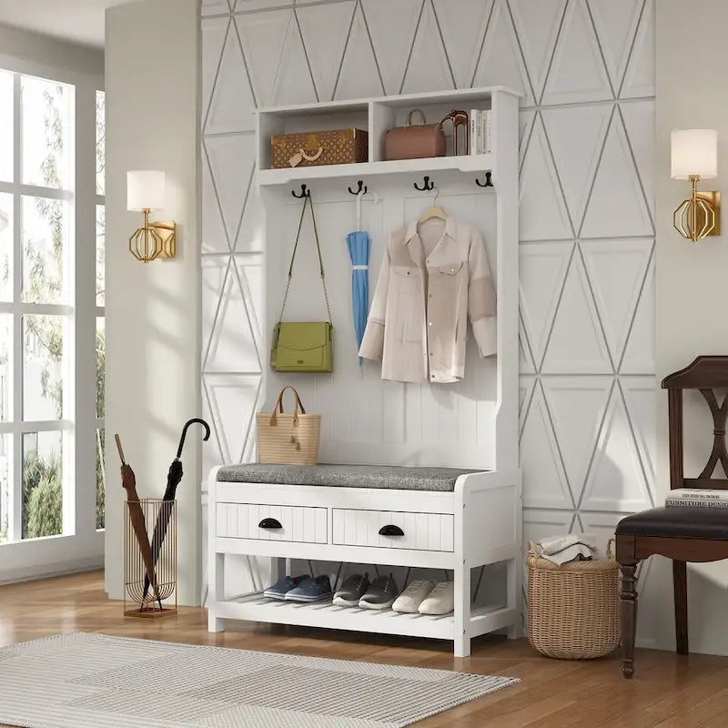 Vestiaire d’entrée Timechee de 34,3 de largeur avec banc et rangement pour chaussures