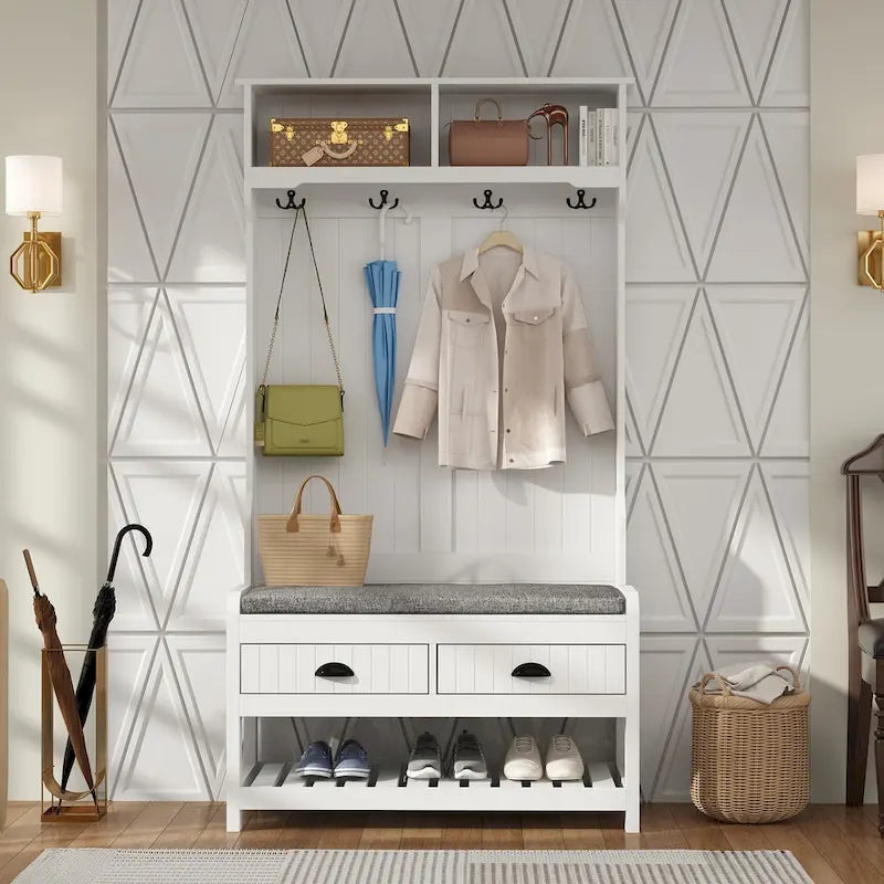 Vestiaire d’entrée Timechee de 34,3 de largeur avec banc et rangement pour chaussures