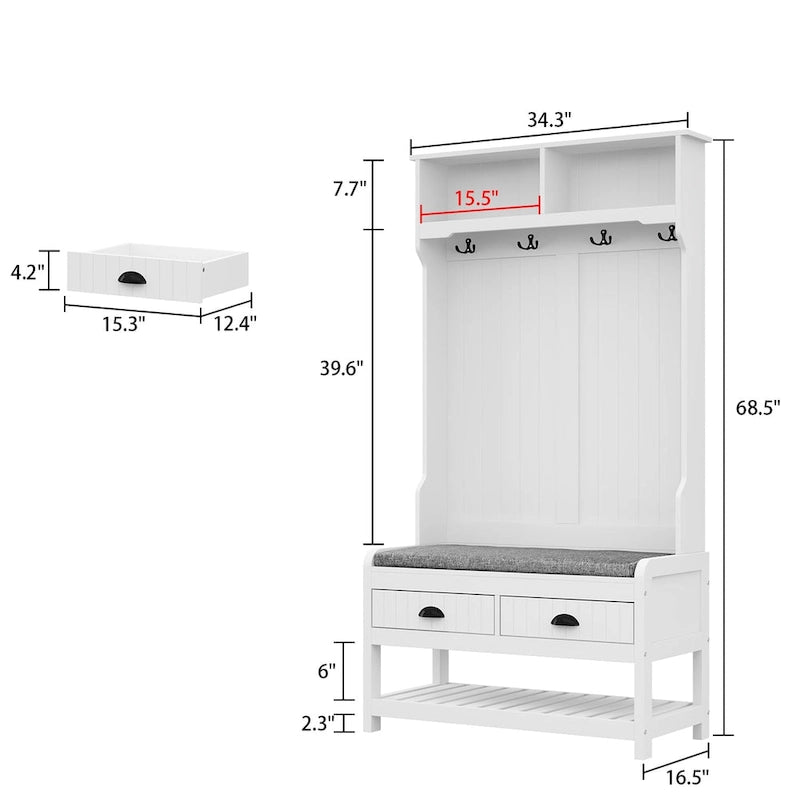 Vestiaire d’entrée Timechee de 34,3 de largeur avec banc et rangement pour chaussures