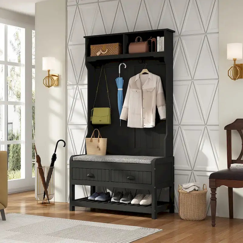 Vestiaire d’entrée Timechee de 34,3 de largeur avec banc et rangement pour chaussures