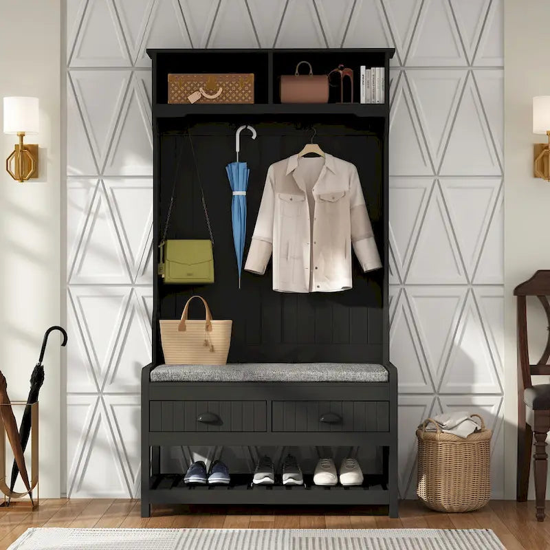 Vestiaire d’entrée Timechee de 34,3 de largeur avec banc et rangement pour chaussures