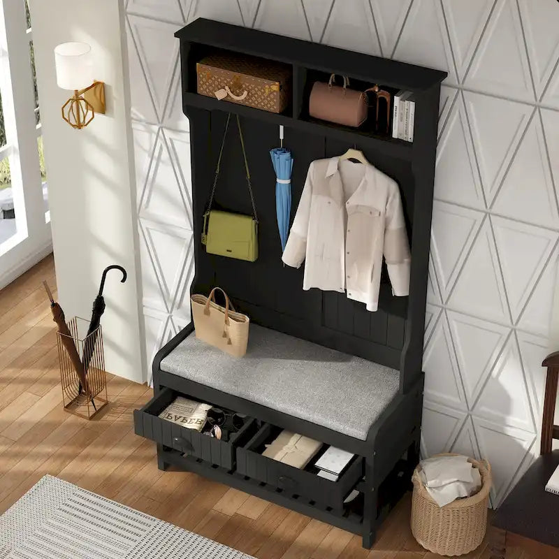 Vestiaire d’entrée Timechee de 34,3 de largeur avec banc et rangement pour chaussures