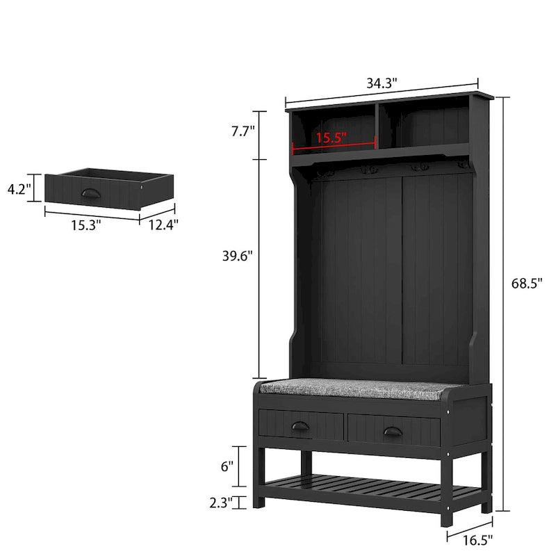 Vestiaire d’entrée Timechee de 34,3 de largeur avec banc et rangement pour chaussures