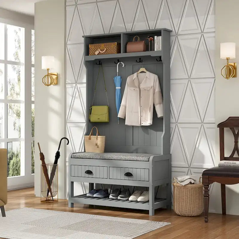 Vestiaire d’entrée Timechee de 34,3 de largeur avec banc et rangement pour chaussures