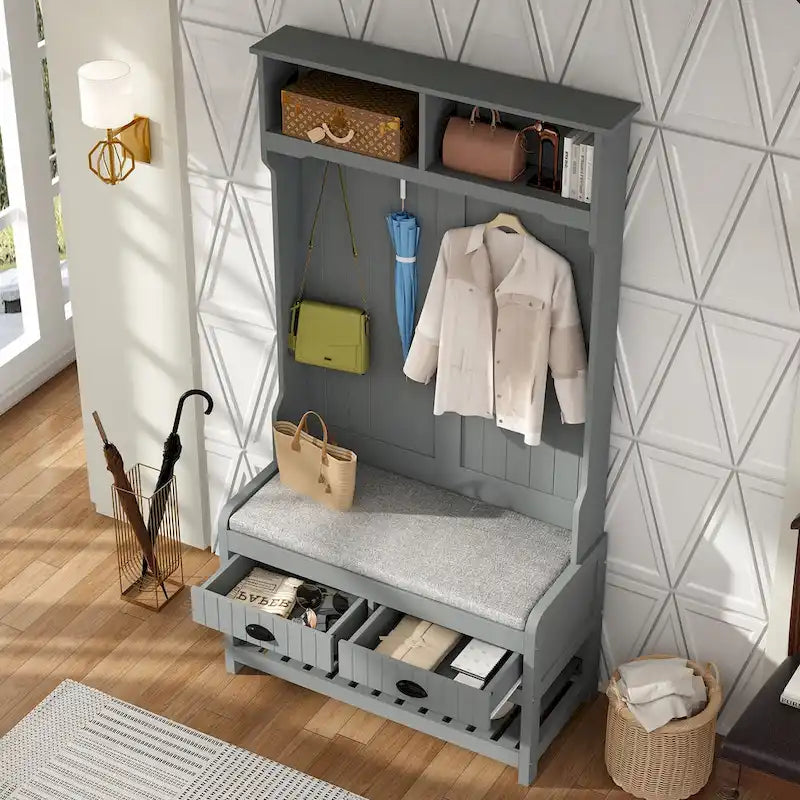 Vestiaire d’entrée Timechee de 34,3 de largeur avec banc et rangement pour chaussures