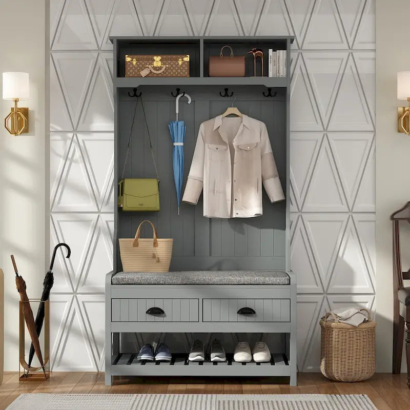 Vestiaire d’entrée Timechee de 34,3 de largeur avec banc et rangement pour chaussures