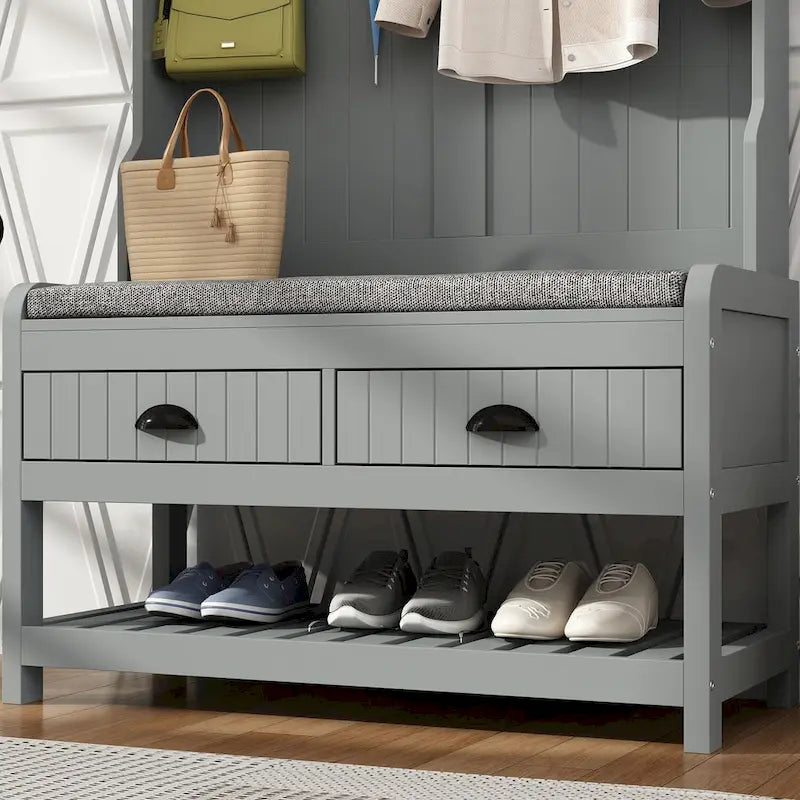Vestiaire d’entrée Timechee de 34,3 de largeur avec banc et rangement pour chaussures