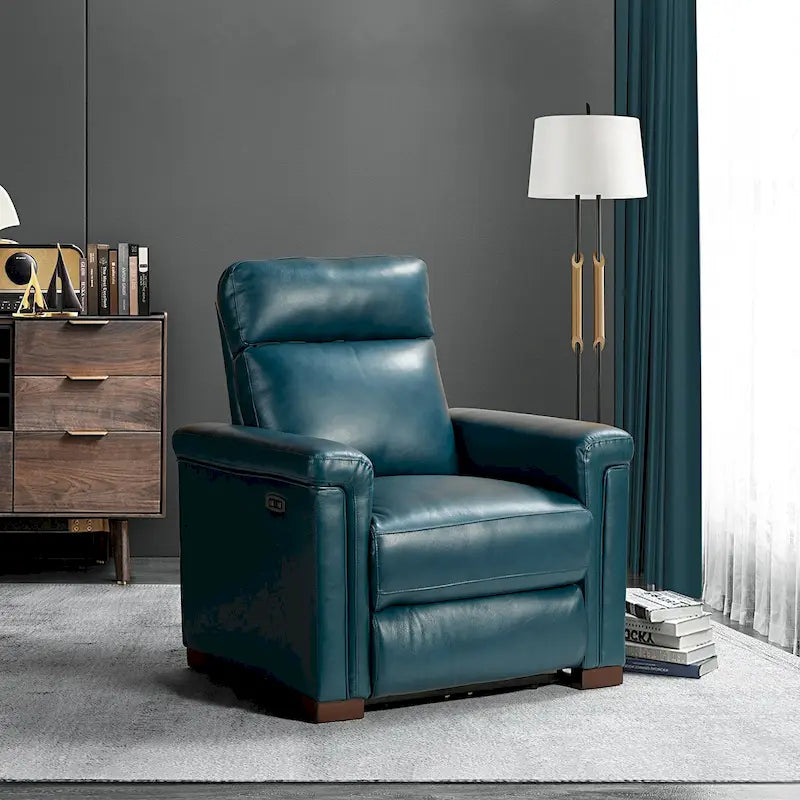 Sillón reclinable eléctrico contemporáneo clásico Alicia de cuero genuino, de 34.65 de ancho, con puerto USB