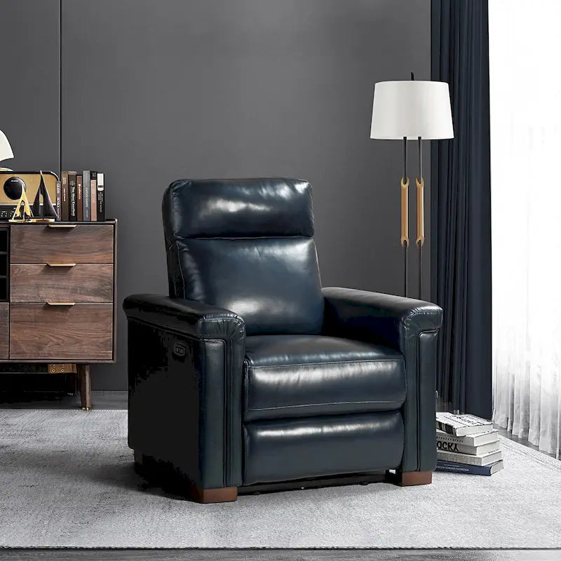 Sillón reclinable eléctrico contemporáneo clásico Alicia de cuero genuino, de 34.65 de ancho, con puerto USB