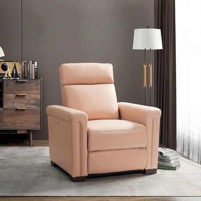 Sillón reclinable eléctrico contemporáneo clásico Alicia de cuero genuino, de 34.65 de ancho, con puerto USB