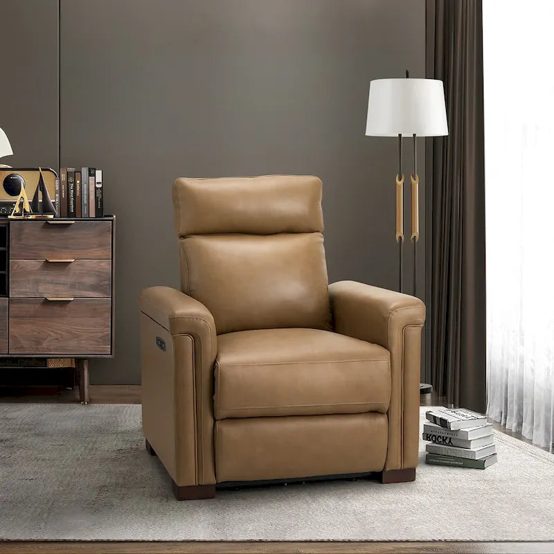Sillón reclinable eléctrico contemporáneo clásico Alicia de cuero genuino, de 34.65 de ancho, con puerto USB