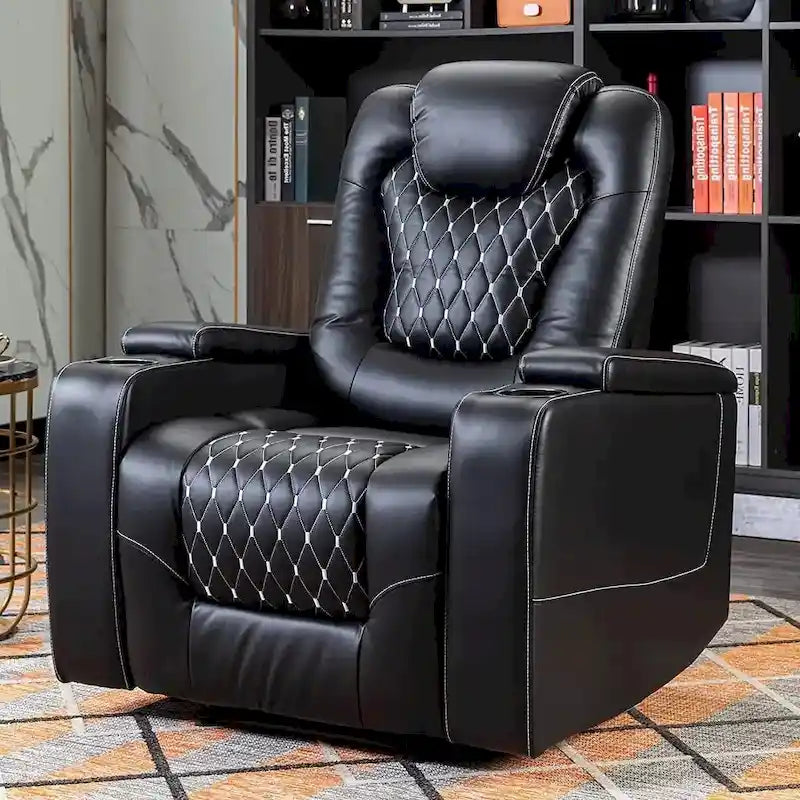 Mueble reclinable de cuero sintético para cine en casa, eléctrico y extragrande, con almacenamiento oculto en los reposabrazos