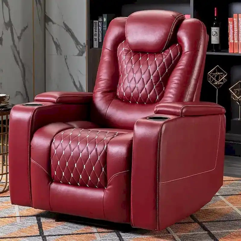Mueble reclinable de cuero sintético para cine en casa, eléctrico y extragrande, con almacenamiento oculto en los reposabrazos