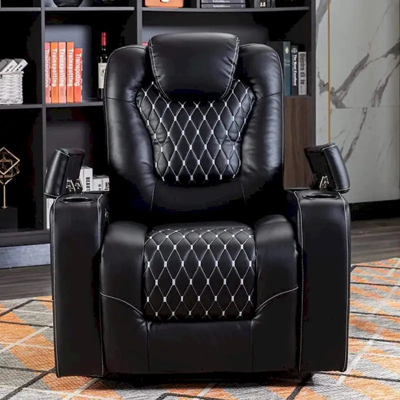Mueble reclinable de cuero sintético para cine en casa, eléctrico y extragrande, con almacenamiento oculto en los reposabrazos