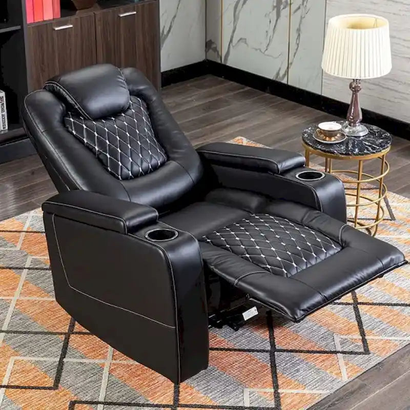 Mueble reclinable de cuero sintético para cine en casa, eléctrico y extragrande, con almacenamiento oculto en los reposabrazos