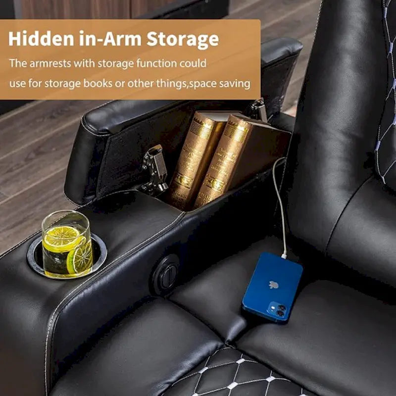 Mueble reclinable de cuero sintético para cine en casa, eléctrico y extragrande, con almacenamiento oculto en los reposabrazos