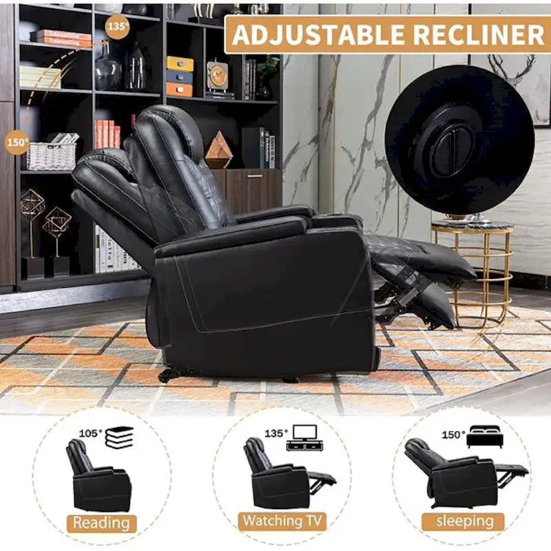 Mueble reclinable de cuero sintético para cine en casa, eléctrico y extragrande, con almacenamiento oculto en los reposabrazos
