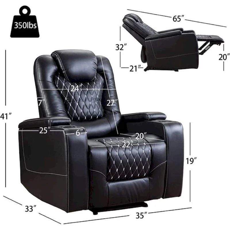 Mueble reclinable de cuero sintético para cine en casa, eléctrico y extragrande, con almacenamiento oculto en los reposabrazos