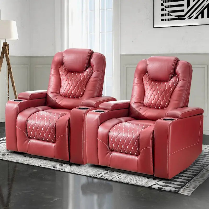 Mueble reclinable de cuero sintético para cine en casa, eléctrico y extragrande, con almacenamiento oculto en los reposabrazos