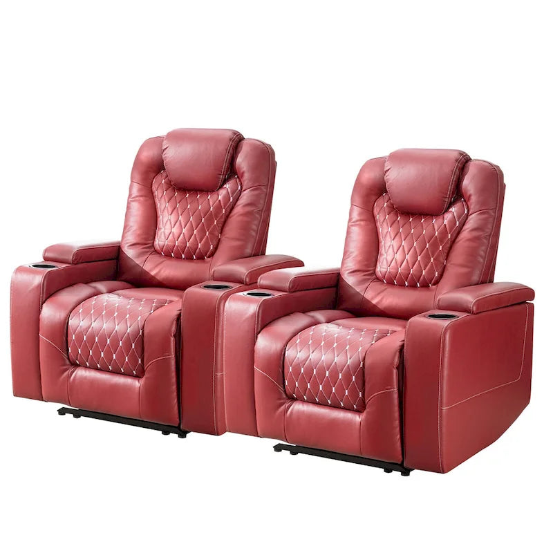 Mueble reclinable de cuero sintético para cine en casa, eléctrico y extragrande, con almacenamiento oculto en los reposabrazos