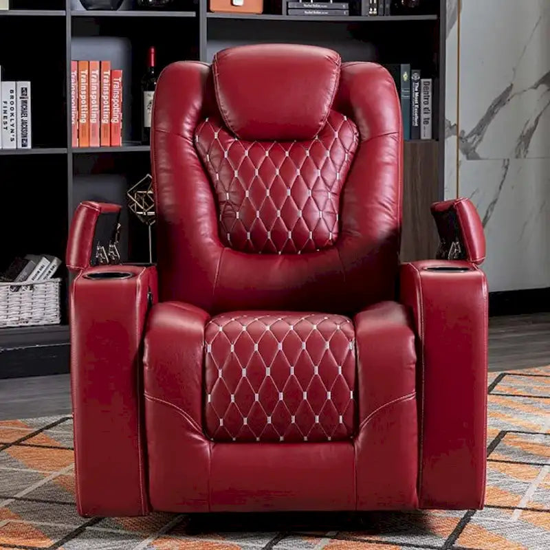 Mueble reclinable de cuero sintético para cine en casa, eléctrico y extragrande, con almacenamiento oculto en los reposabrazos