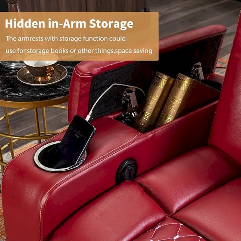 Mueble reclinable de cuero sintético para cine en casa, eléctrico y extragrande, con almacenamiento oculto en los reposabrazos