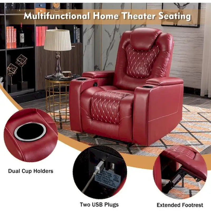 Mueble reclinable de cuero sintético para cine en casa, eléctrico y extragrande, con almacenamiento oculto en los reposabrazos